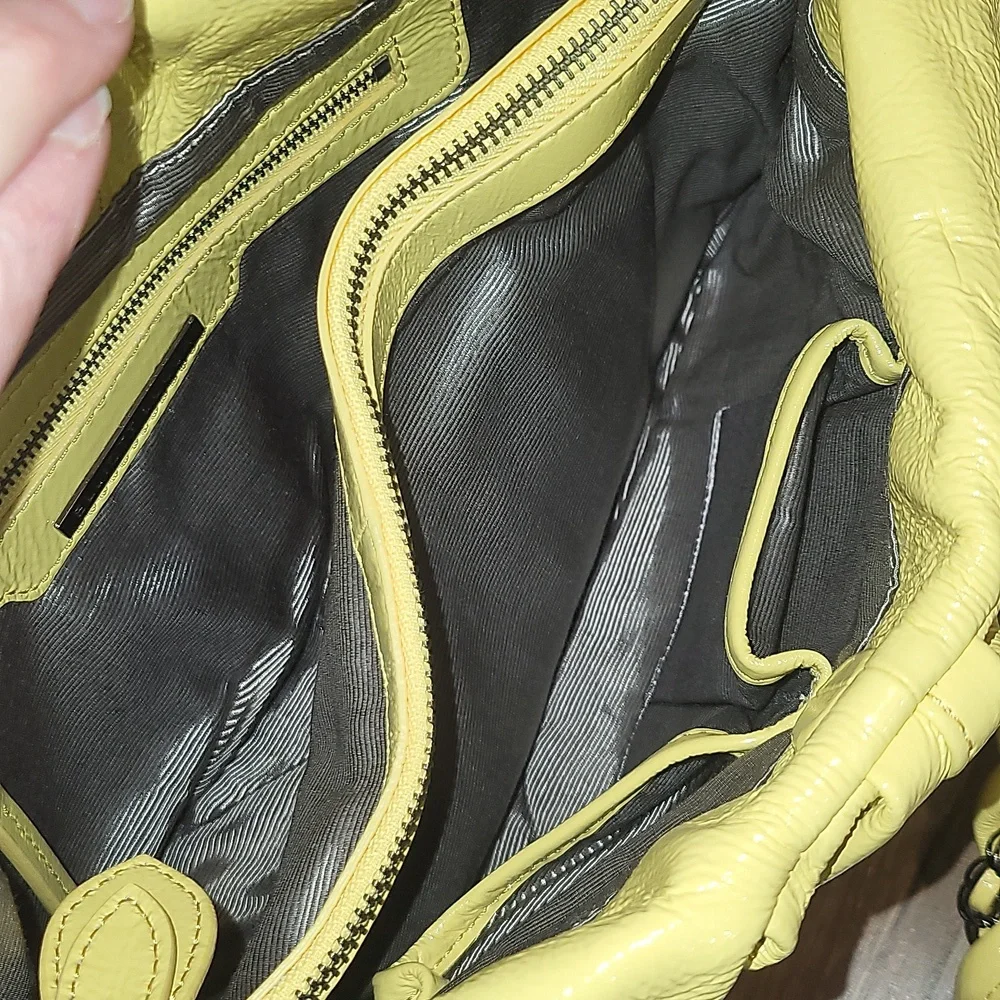 ELLIOTT LUCCA Yellow Cow Leather Braided Chain Strap Magnetic Closure Hobo Bag